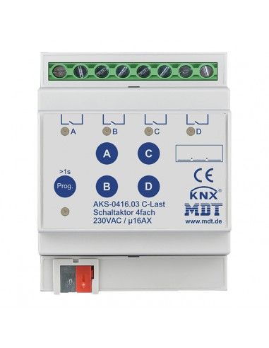 MDT - Switch Actuator 4-fold, 4SU MDRC, 16A, 230VAC, C-load, standard, 140uF