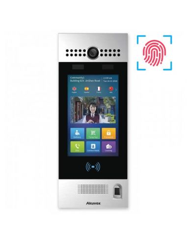 Akuvox - R29CT Multi-Tenant-IP-Video-Türsprechanlage mit Gesichtserkennung und Fingerabdruckssensor, QR-Code, BLE, 7"-Touchscree