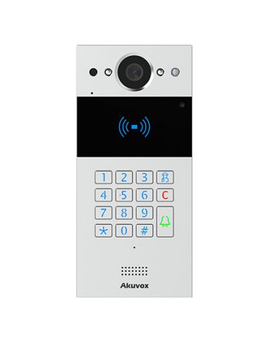Akuvox - Kompakte 2-Draht SIP Video Türsprechenanlage R20A-2 - 1 Klingel mit Lesegerät für RFID-Badges, NFC - Keypad Modul