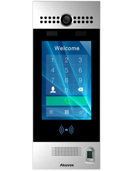 Akuvox - R29CT Multi-Tenant-IP-Video-Türsprechanlage mit Gesichtserkennung und Fingerabdruckssensor, QR-Code, BLE, 7"-Touchscree