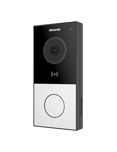 Akuvox - Portier vidéo compact IP E12W - 1 sonnette avec lecteur de badge RFID et Wifi - montage en surface