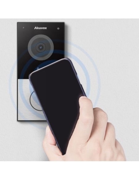 Akuvox - Portier vidéo compact IP E12W - 1 sonnette avec lecteur de badge RFID et Wifi - montage en surface