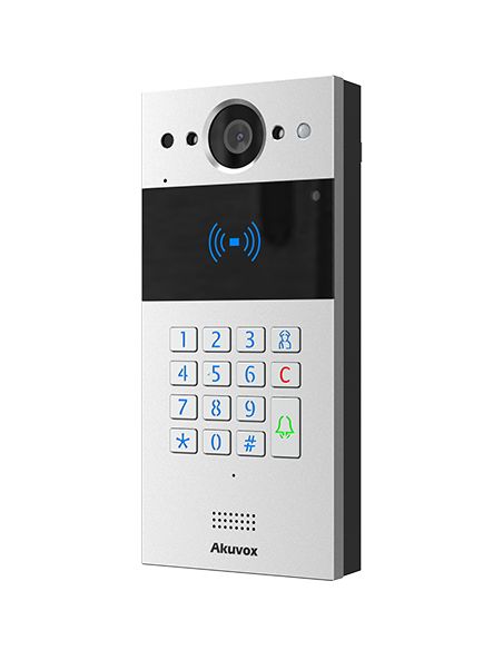 Akuvox - Kompakte 2-Draht SIP Video Türsprechenanlage R20A-2 - 1 Klingel mit Lesegerät für RFID-Badges, NFC - Keypad Modul